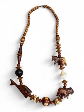 Hand Carved Wooden African Animal Necklace